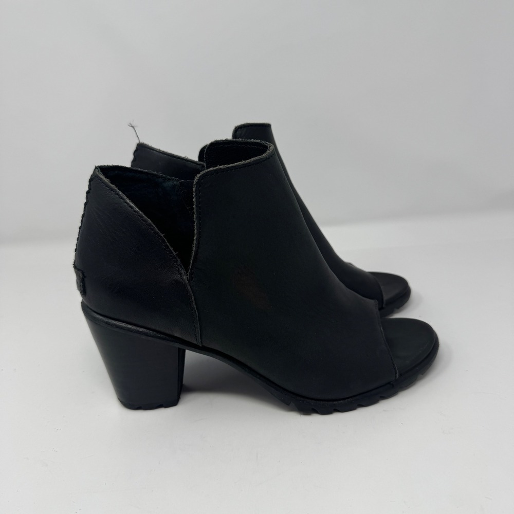 Sorel Lolla Peep Toe Bootie Black Leather Stacked Heel Ankle Boots NL2842-010 7